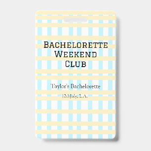 RETRO BACHELORETTE WEEKEND CLUB BLAUE GELBE DATUM AUSWEIS