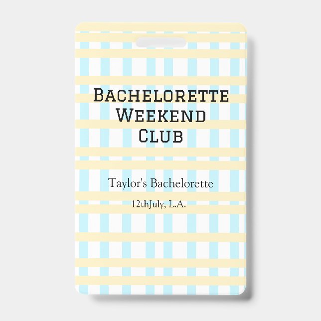 RETRO BACHELORETTE WEEKEND CLUB BLAUE GELBE DATUM AUSWEIS (Vorderseite)
