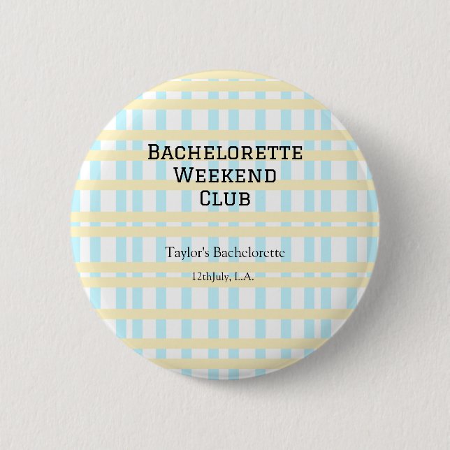 RETRO BACHELORETTE WEEKEND CLUB BLAUE GELBE DATUM BUTTON (Vorderseite)