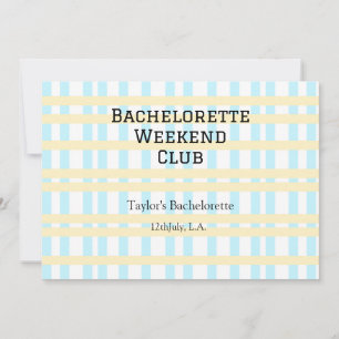 RETRO BACHELORETTE WEEKEND CLUB BLAUE GELBE DATUM EINLADUNG