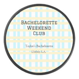 RETRO BACHELORETTE WEEKEND CLUB BLAUE GELBE DATUM EISHOCKEY PUCK