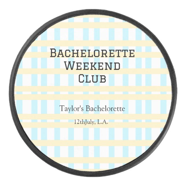 RETRO BACHELORETTE WEEKEND CLUB BLAUE GELBE DATUM EISHOCKEY PUCK (Vorderseite)