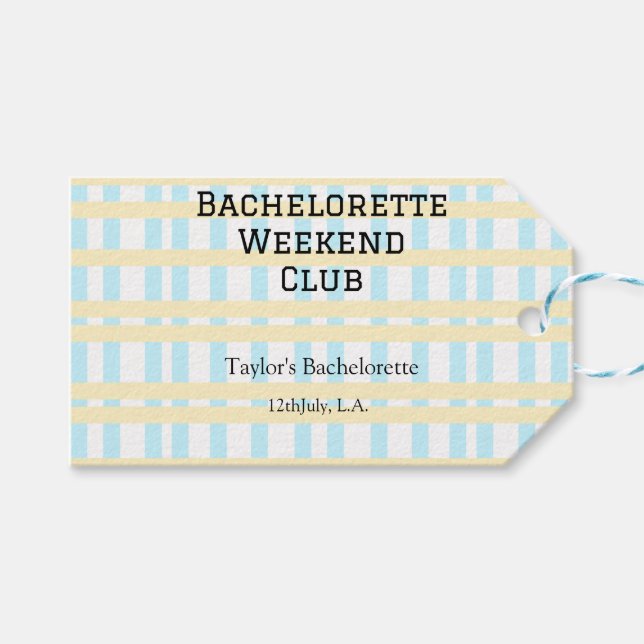 RETRO BACHELORETTE WEEKEND CLUB BLAUE GELBE DATUM GESCHENKANHÄNGER (Vorderseite (Horizontal))