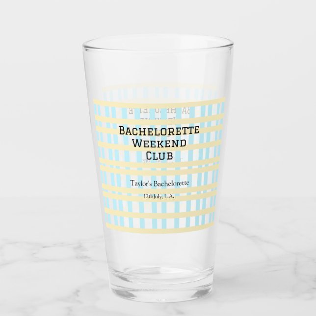 RETRO BACHELORETTE WEEKEND CLUB BLAUE GELBE DATUM GLAS (Vorderseite)