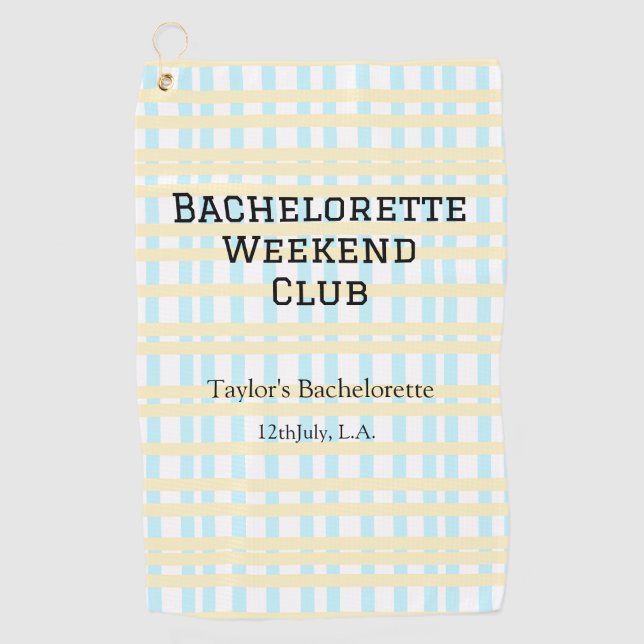 RETRO BACHELORETTE WEEKEND CLUB BLAUE GELBE DATUM GOLFHANDTUCH (Vorderseite)