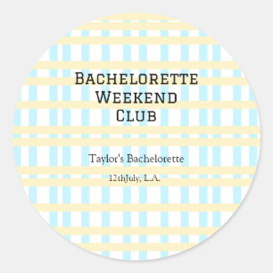 RETRO BACHELORETTE WEEKEND CLUB BLAUE GELBE DATUM RUNDER AUFKLEBER