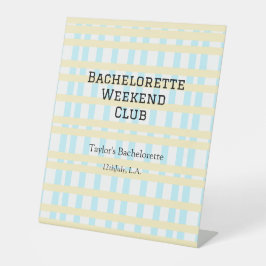 RETRO BACHELORETTE WEEKEND CLUB BLAUE GELBE DATUM SOCKELSCHILD