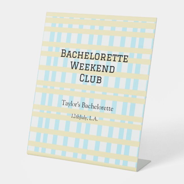 RETRO BACHELORETTE WEEKEND CLUB BLAUE GELBE DATUM SOCKELSCHILD (Vorderseite)