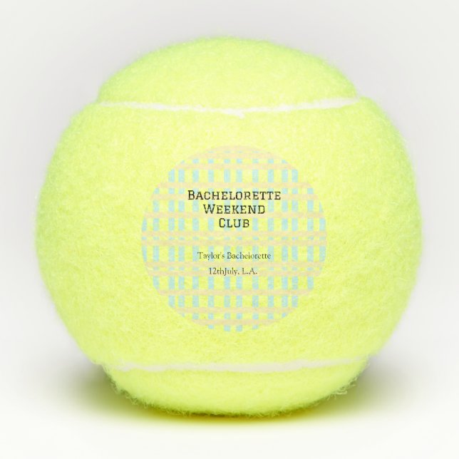 RETRO BACHELORETTE WEEKEND CLUB BLAUE GELBE DATUM TENNISBÄLLE (Vorderseite)