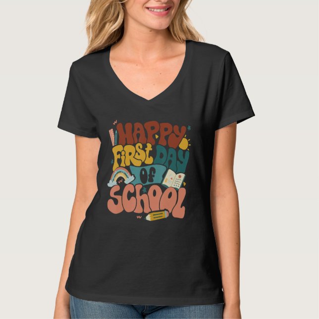 Retro Back To School Student Teacher Kid First Day T-Shirt (Vorderseite)