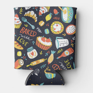 Retro-Bäckerei, Punkte, florale Elemente. Dosenkühler