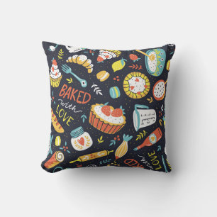 Retro-Bäckerei, Punkte, florale Elemente. Kissen