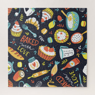Retro-Bäckerei, Punkte, florale Elemente. Puzzle