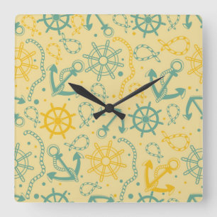 Retro background with anchor, ropes quadratische wanduhr