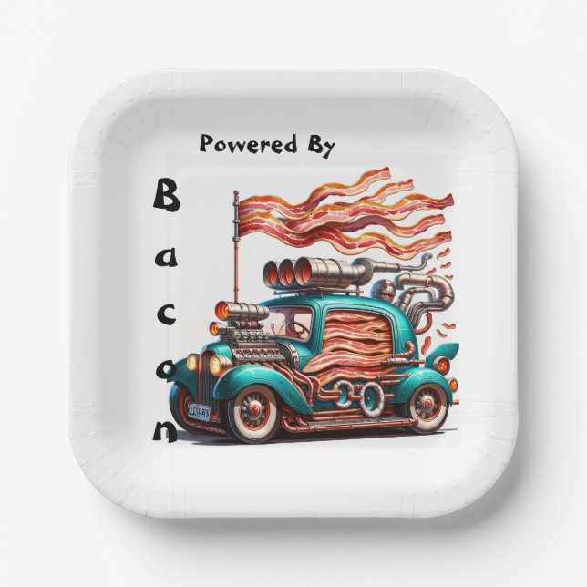 Retro Bacon Powered Car Novelty Paper Plate Pappteller (Vorderseite)