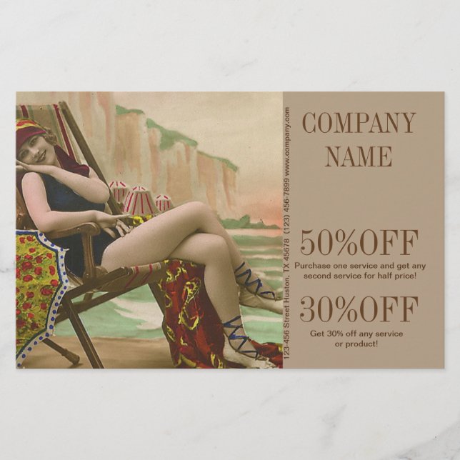 Retro-Badeanzug Beauty-Solarium Flyer (Vorne)