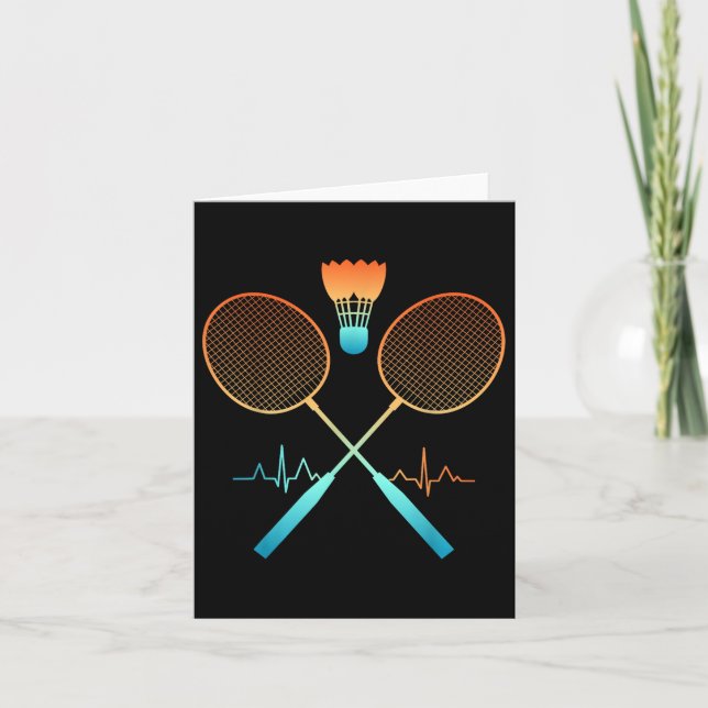 Retro Badminton mit Shuttle Heartbeat ecg Karte (Vorderseite)