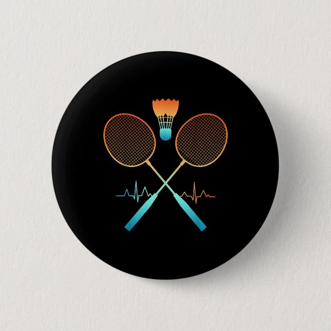 Retro Badminton mit Shuttle Herzschlag Ekg  Button (Vorderseite)