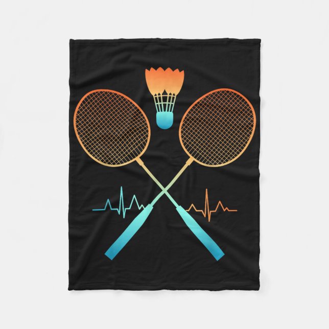 Retro Badminton mit Shuttle Herzschlag Ekg  Fleecedecke (Vorderseite)