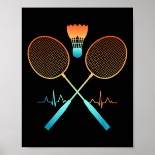 Retro Badminton mit Shuttle Herzschlag Ekg  Poster