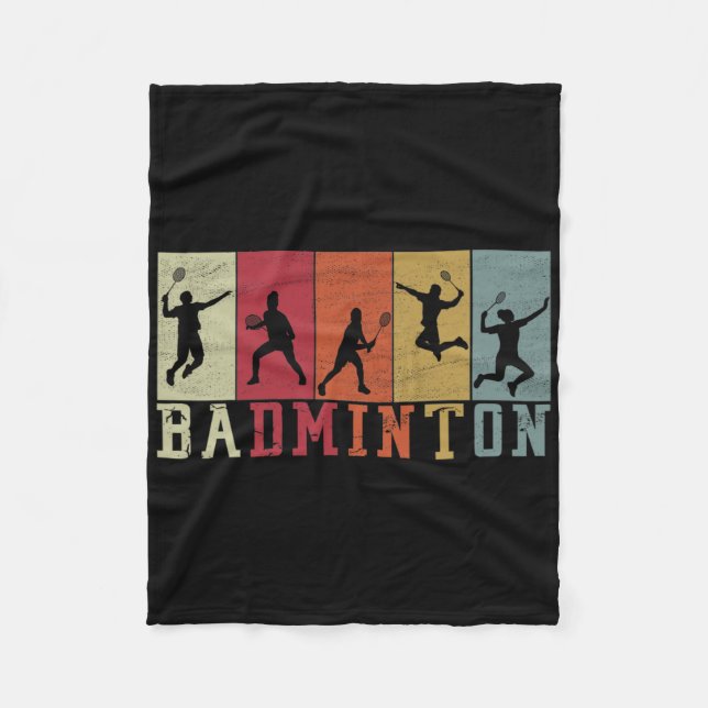 Retro Badminton Player Silhouetten - Badminton Fleecedecke (Vorderseite)