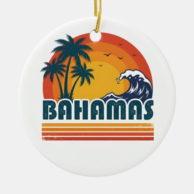 Retro Bahamas Beach Summer Sunset 70s Palm Tree Keramik Ornament (Vorne)