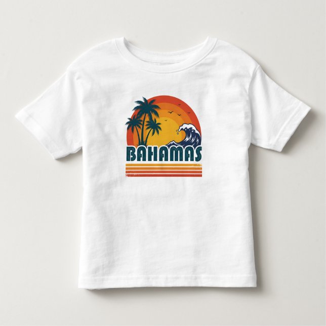 Retro Bahamas Beach Summer Sunset 70s Palm Tree Kleinkind T-shirt (Vorderseite)