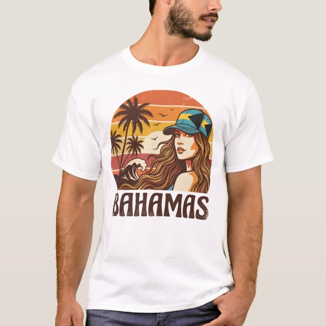Retro Bahamas Beach Women Summer Vacation Sunset  T-Shirt (Vorderseite)