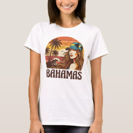 Retro Bahamas Beach Women Summer Vacation Sunset  T-Shirt
