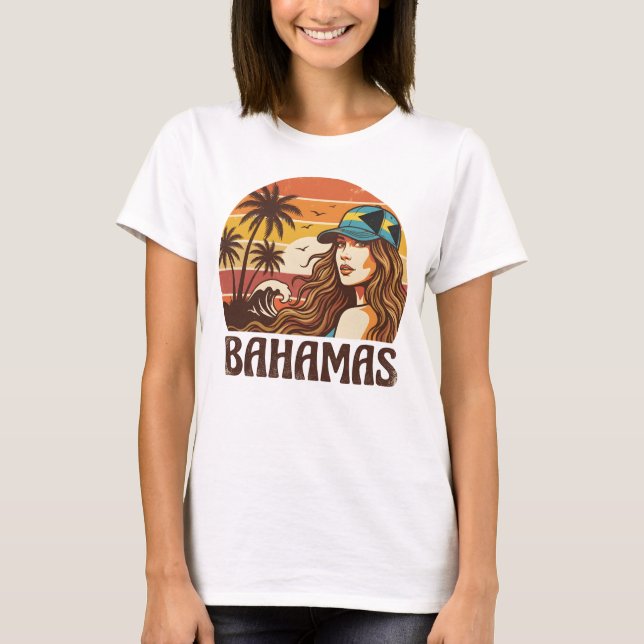 Retro Bahamas Beach Women Summer Vacation Sunset  T-Shirt (Vorderseite)