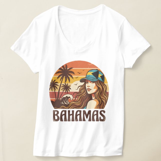 Retro Bahamas Beach Women Summer Vacation Sunset  T-Shirt (Ablage )