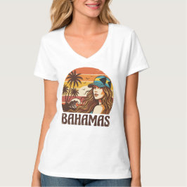 Retro Bahamas Beach Women Summer Vacation Sunset  T-Shirt