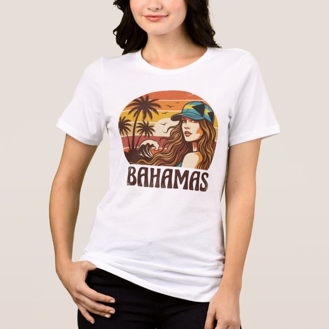 Retro Bahamas Beach Women Summer Vacation Sunset  Tri-Blend Shirt (Vorderseite)