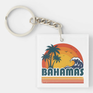 Retro-Bahamas-Strand-Sommer-Sonnenuntergang 70er-P Schlüsselanhänger