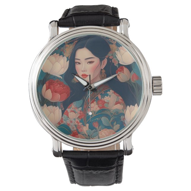 Retro Bali Clock - Zeitlos Elegance Balinese Girl Armbanduhr (Vorderseite)