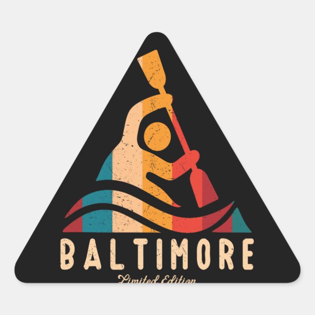 Retro Baltimore Kayaking Dreieckiger Aufkleber (Vorderseite)