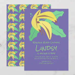 Retro-Bananen-Lila-Baby-Shower-Einladung Einladung