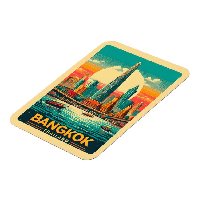 Retro Bangkok City skyline - Thailand Reisegeschen Magnet (Linke Seite)