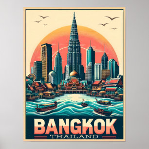Retro Bangkok City skyline - Thailand Reisegeschen Poster