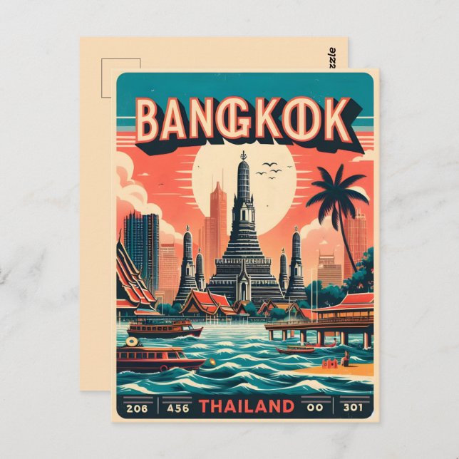 Retro Bangkok City skyline - Thailand Reisegeschen Postkarte (Vorne/Hinten)