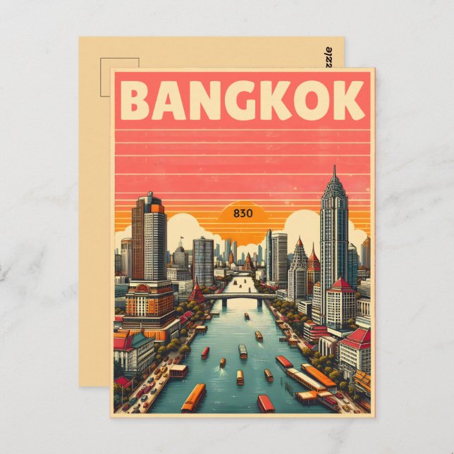 Retro Bangkok City skyline - Thailand Reisegeschen Postkarte (Vorne/Hinten)