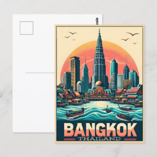 Retro Bangkok City skyline - Thailand Reisegeschen Postkarte