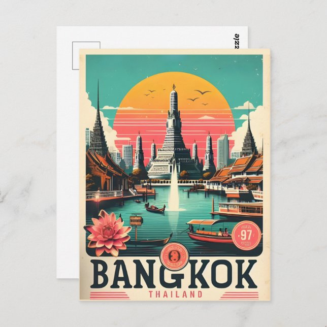 Retro Bangkok City skyline - Thailand Reisegeschen Postkarte (Vorne/Hinten)