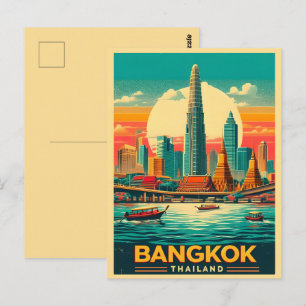 Retro Bangkok City skyline - Thailand Reisegeschen Postkarte