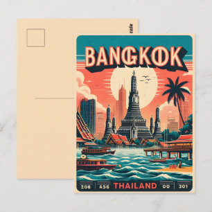 Retro-Bangkok-Stadt-Skyline - Thailand-Reisegesche Postkarte