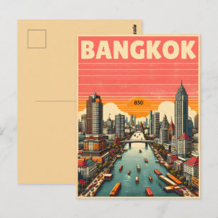 Retro-Bangkok-Stadt-Skyline - Thailand-Reisegesche Postkarte