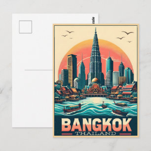 Retro-Bangkok-Stadt-Skyline - Thailand-Reisegesche Postkarte