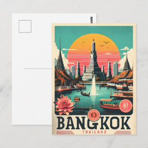 Retro-Bangkok-Stadt-Skyline - Thailand-Reisegesche Postkarte