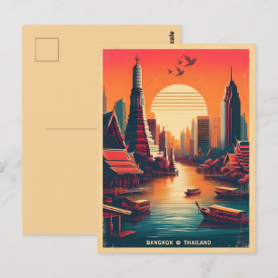Retro-Bangkok-Stadt-Skyline - Thailand-Reisegesche Postkarte
