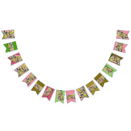 Retro-Banner mit abstraktem Party, rosa und grün Wimpelkette